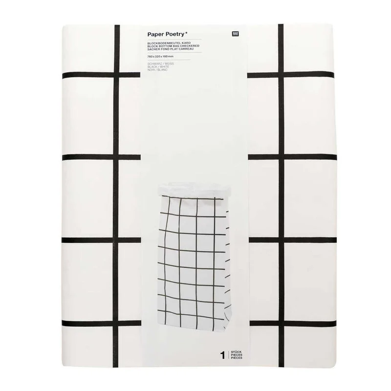 Rico Design Blockbodenbeutel XL karo, schwarz