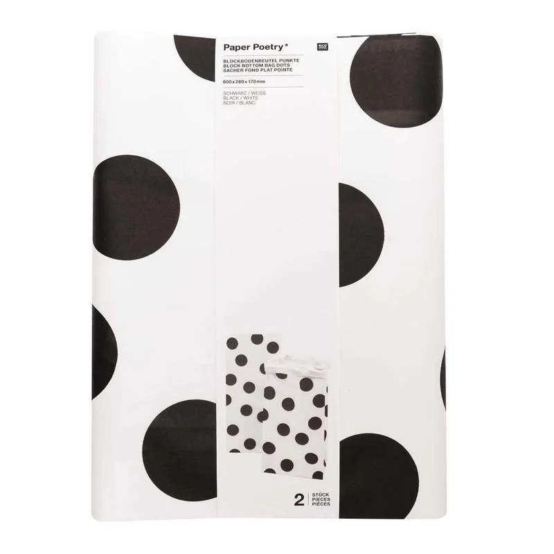Rico Design Blockbodenbeutel L punkte, schwarz/weiß