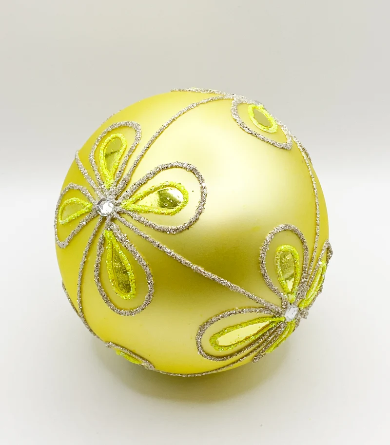 Kugel gelb matt mit stilisiertem Blumendekor