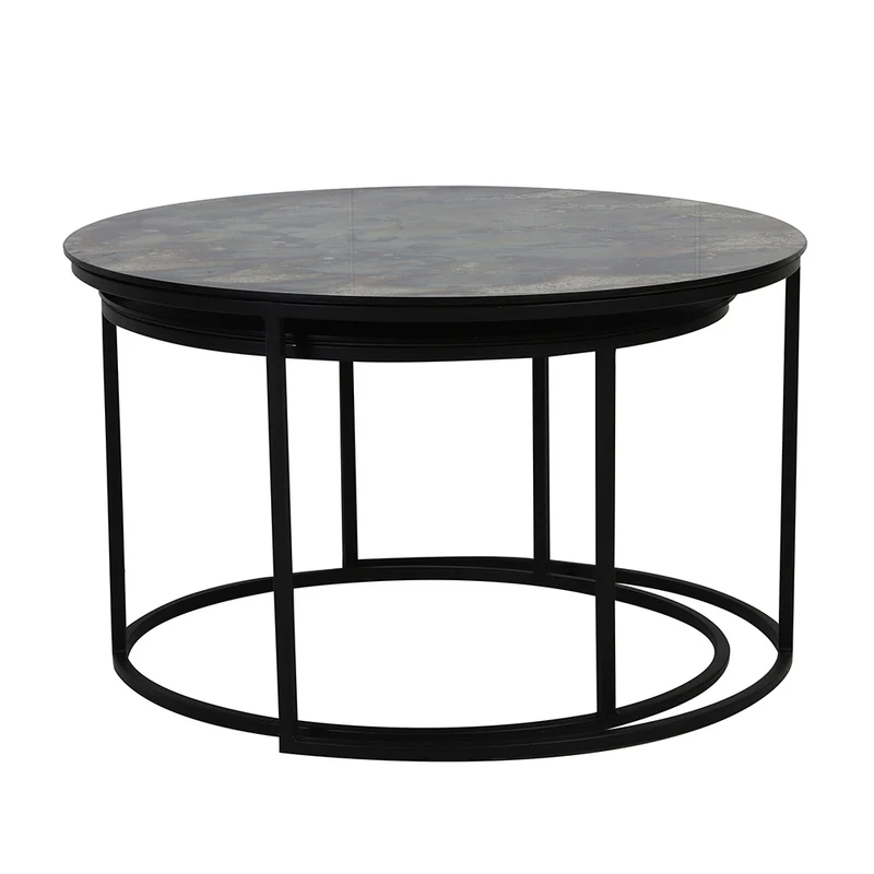 Couchtisch TABUN, 2er-Set, antik-matt schwarz