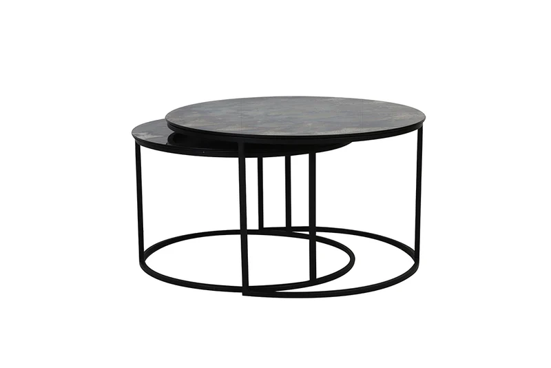 Couchtisch TABUN, 2er-Set, antik-matt schwarz