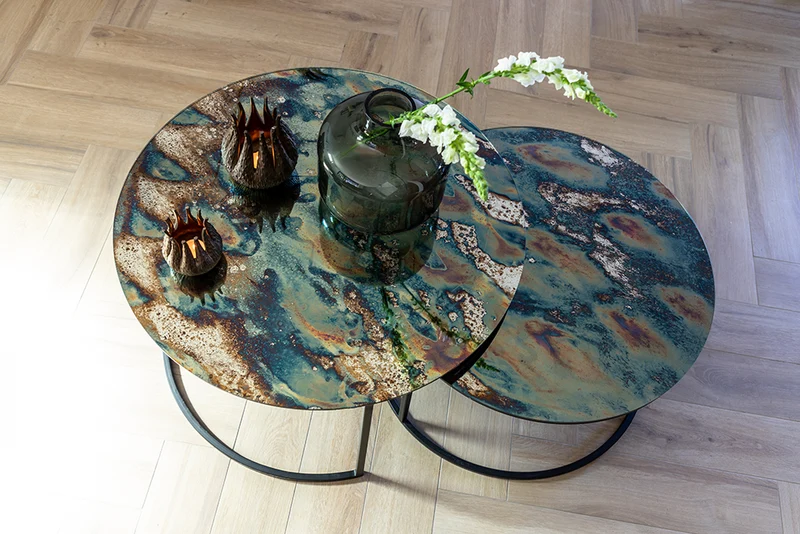 Couchtisch TABUN, 2er-Set, antik-matt schwarz