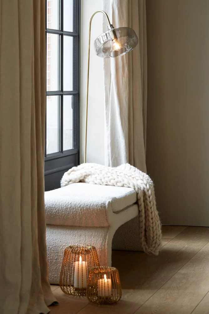 Hocker NAFYA, bouclé cremeweiß 119x45x48cm
