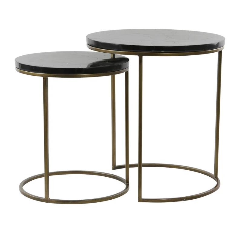 Beistelltisch-Set SOBRINA Achat+bronze Ø40x45 + Ø50x52cm