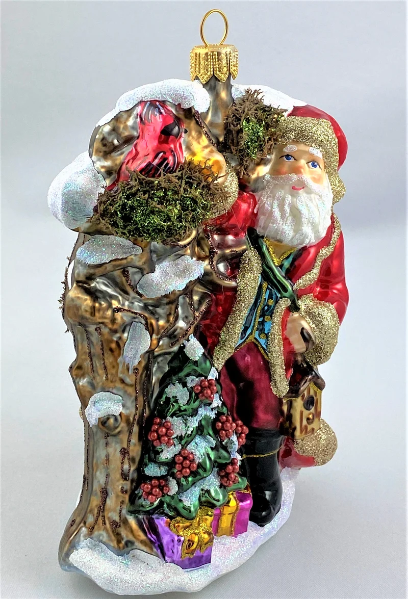 Weihnachtsmann füttert die Waldvögel