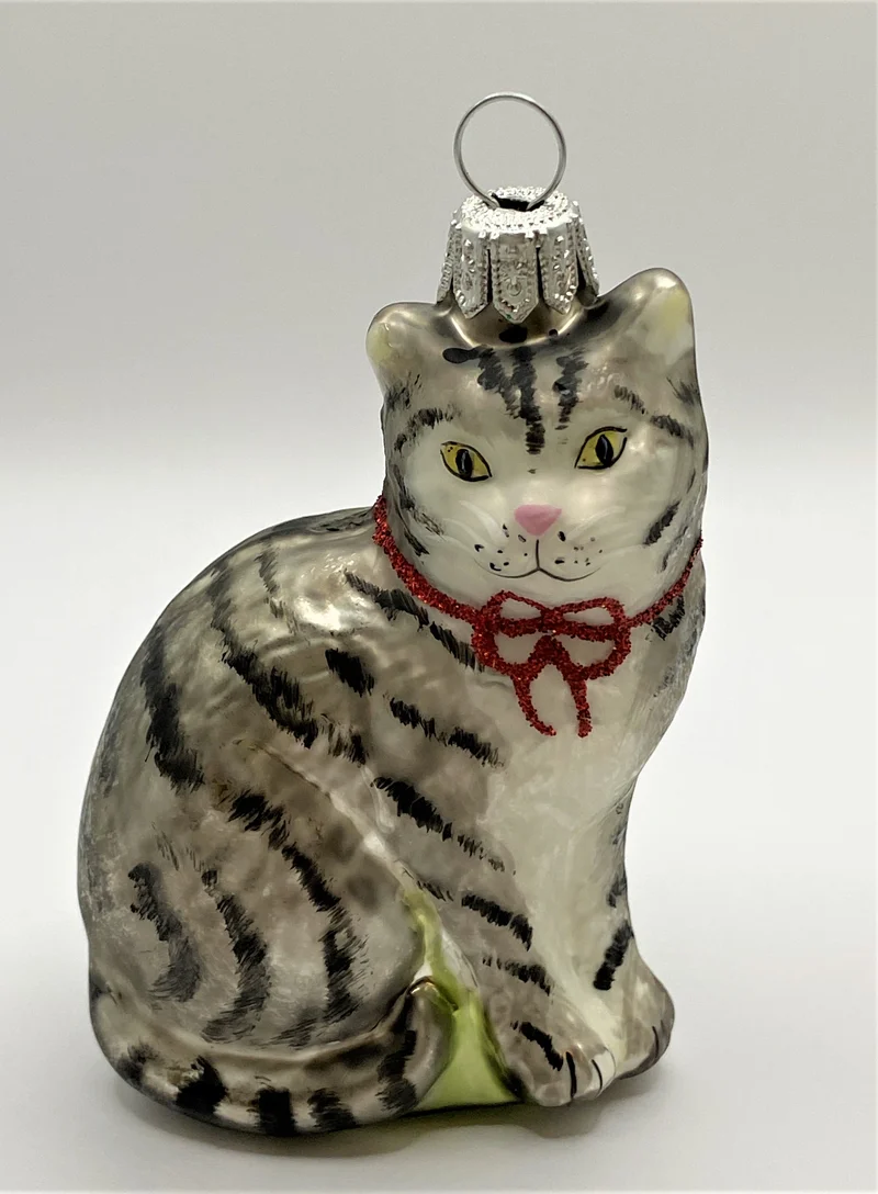 Graue Tiger - Katze mit roter Schleife