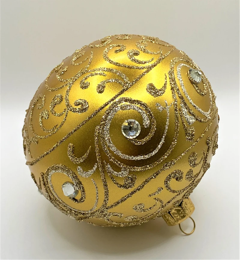 Kugel gold matt mit silbernen Steinen