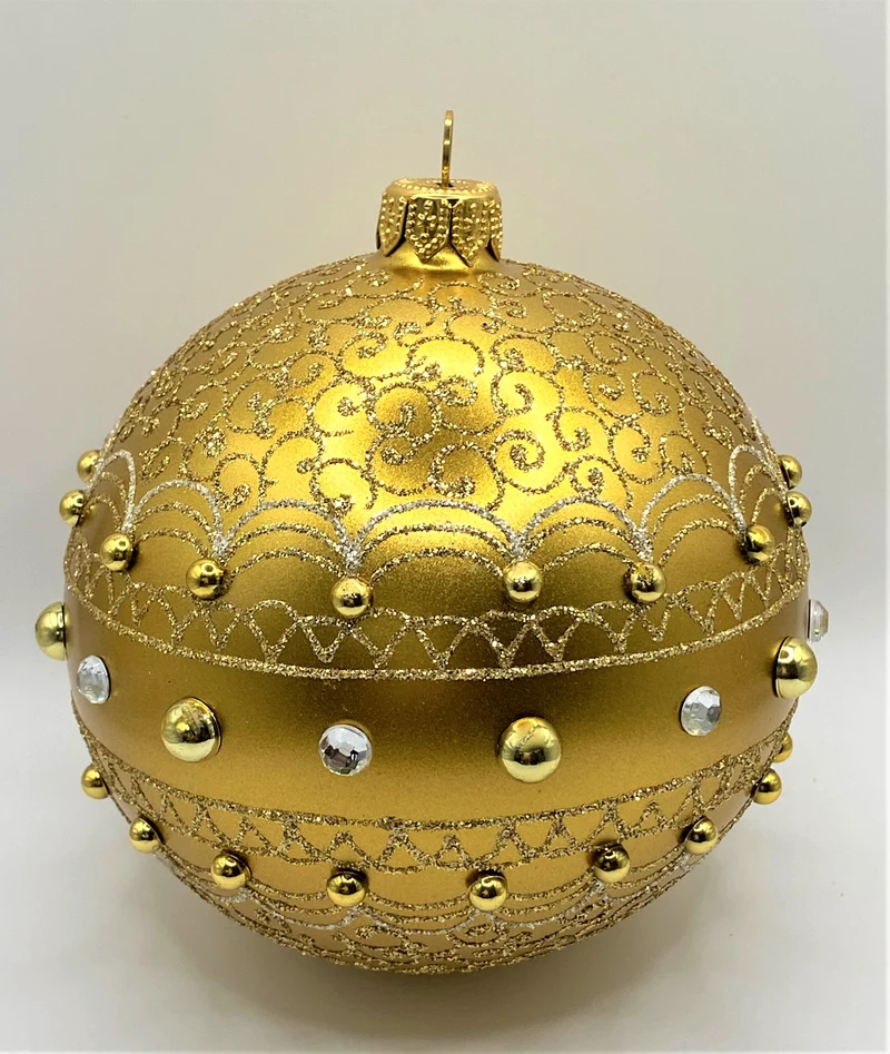 Kugel gold matt mit goldenen Steinen