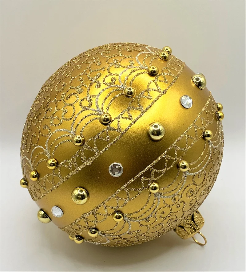 Kugel gold matt mit goldenen Steinen