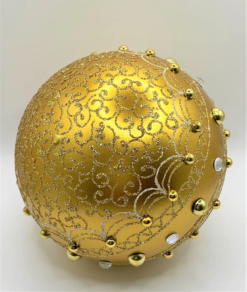Kugel gold matt mit goldenen Steinen