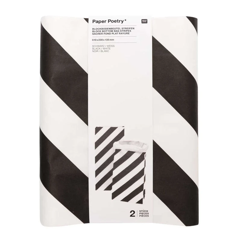 Rico Design Blockbodenbeutel M streifen, schwarz/weiß