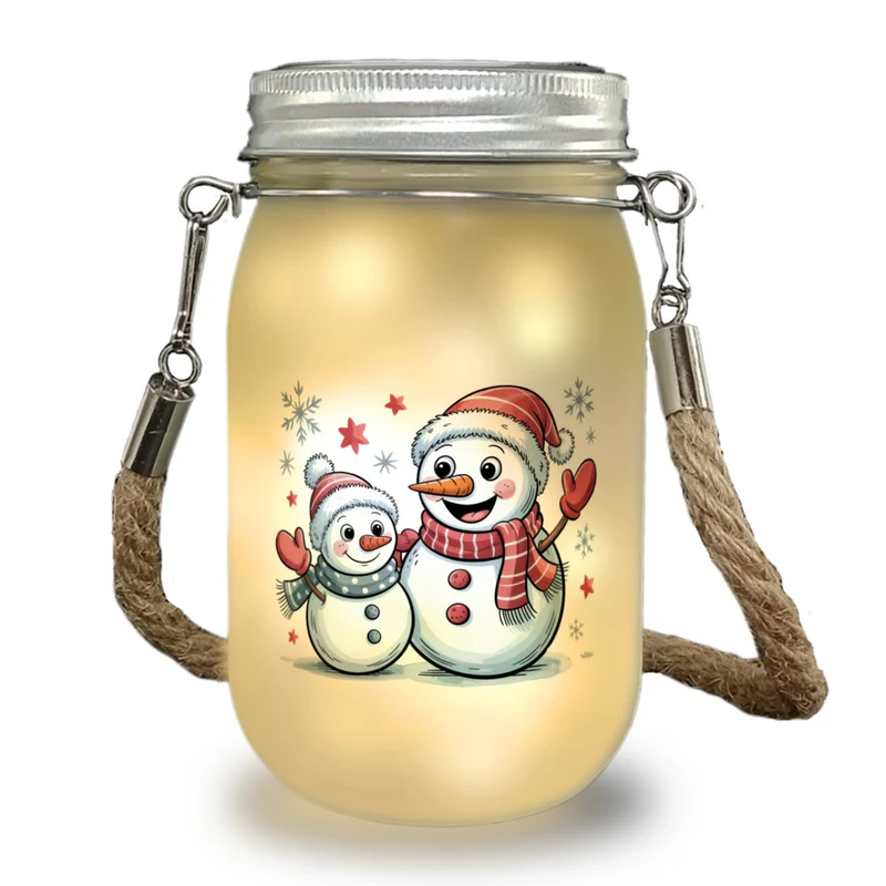 Cartoon Schneemänner Schneeflocken Solarlicht