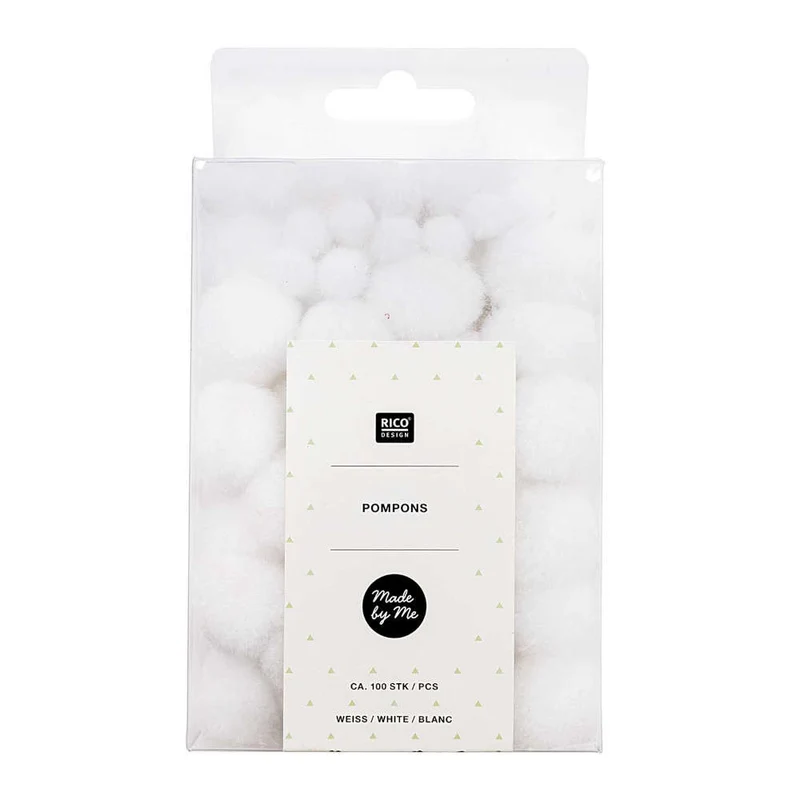 Rico Design Pompons 8mm 20mm, 100 Stück, weiß