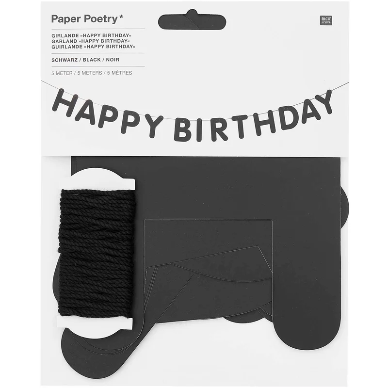 Rico Design Girlande Happy Birthday schwarz