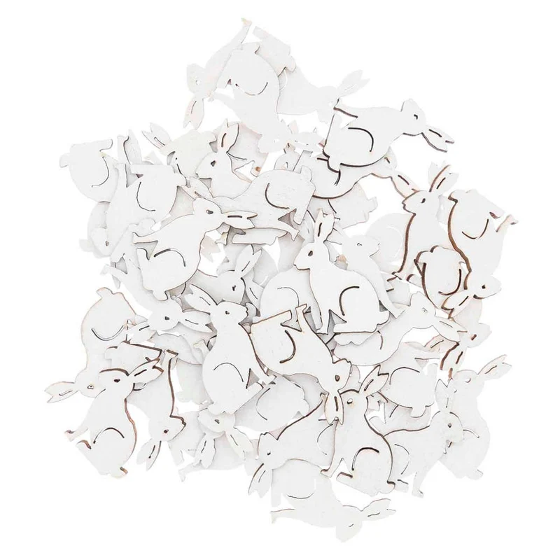 Rico Design Holzstreu Hase klein 48 Stück, weiß