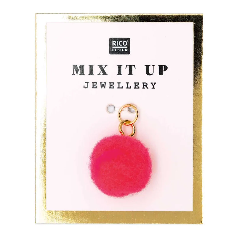 Rico Design Mini Pompon mit Öse 12mm, gold - neonpink