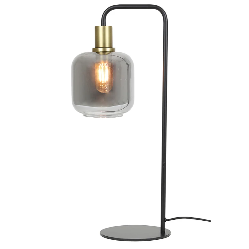 Tischleuchte LEKAR Rauchglas antik bronze + schwarz Ø18x57,5 cm