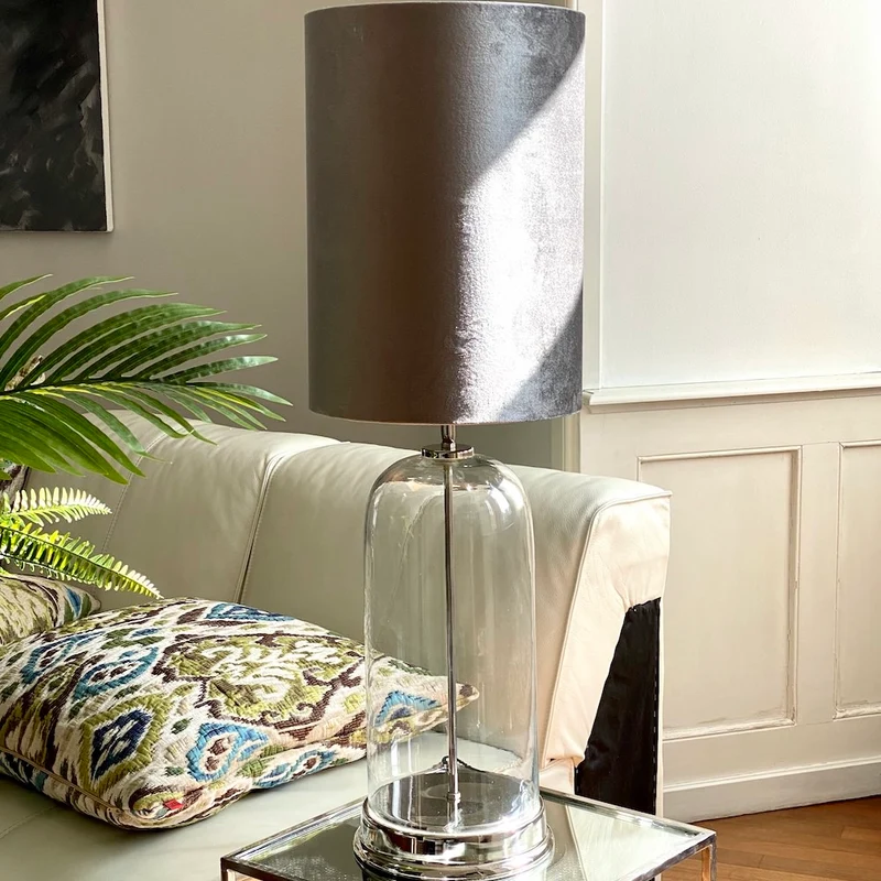 Tischlampe BOUALA Glas-Samt graphite 85cm