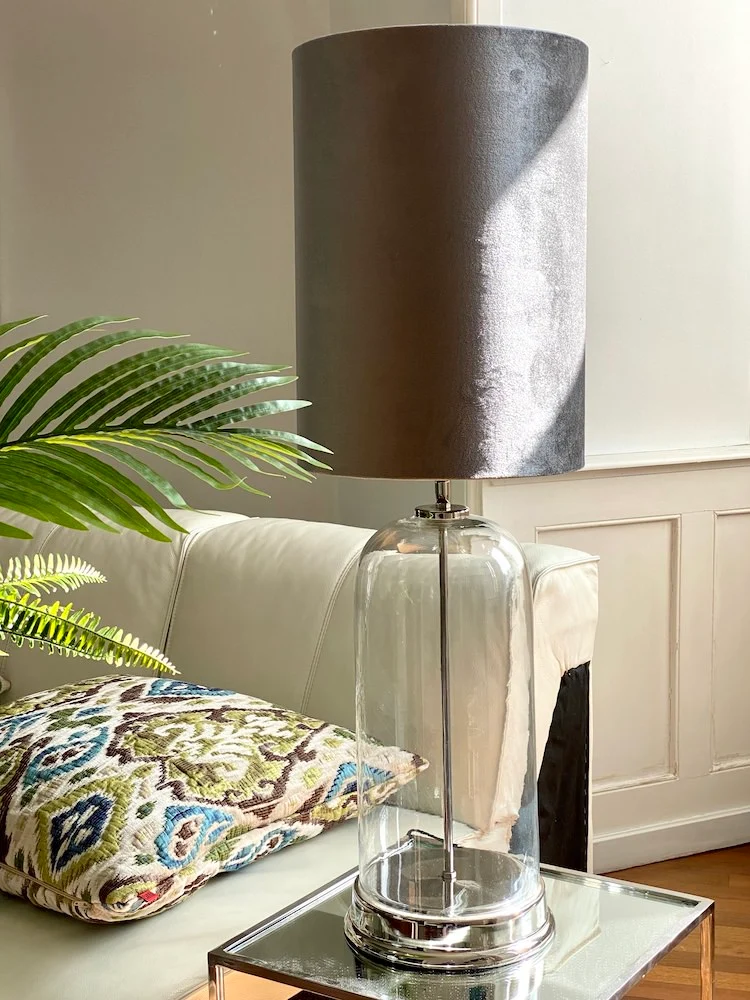 Tischlampe BOUALA Glas-Samt graphite 85cm