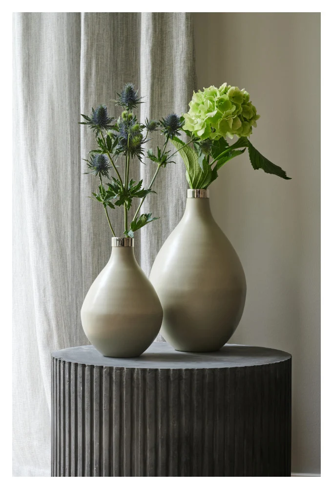 Vase SAIGON L in sandstone- silber bauchig 40 cm