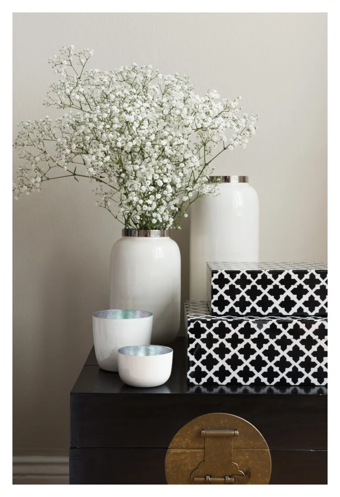 Vase SAIGON M in weiss- silber 30 cm