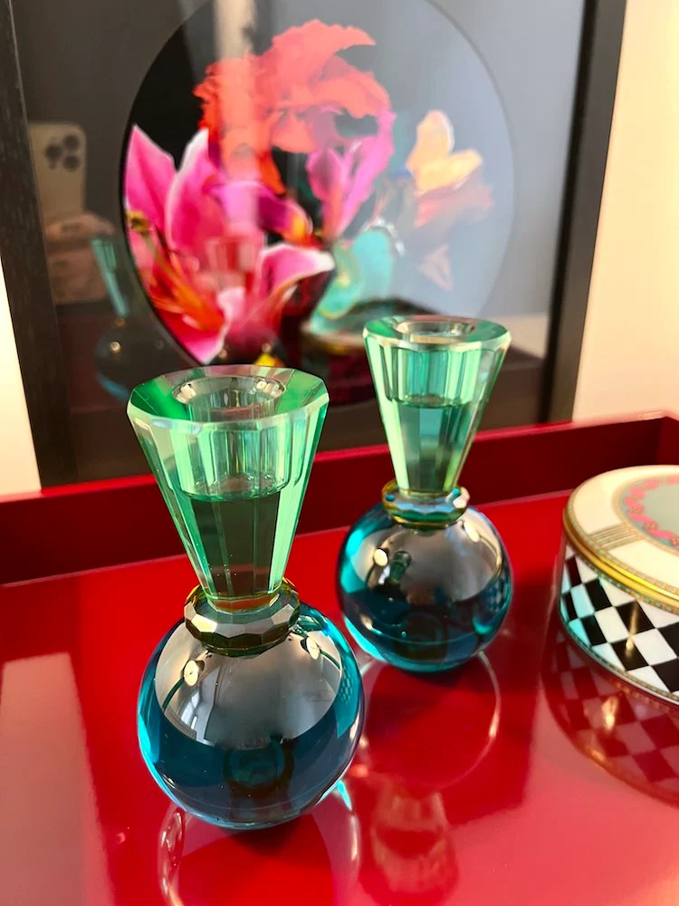 Kerzenhalter SARI Kugel in grün, blau