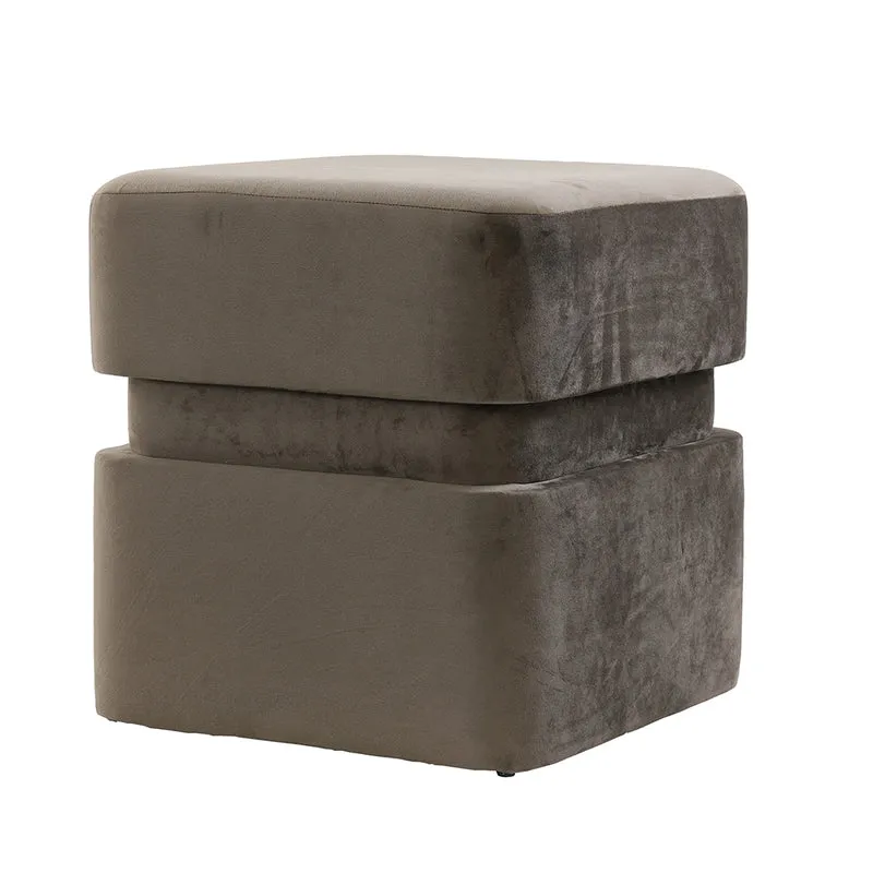 Hocker PIAZZA Samt grau-braun Ø40x42,5 cm