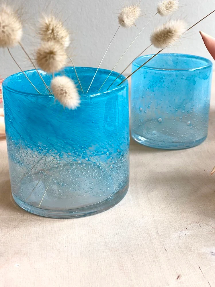 Windlicht LINEN bubble, türkis 8x8x8cm