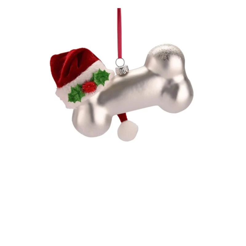 Gift Company Hänger Knochen mit Weihnachtsmütze, silber