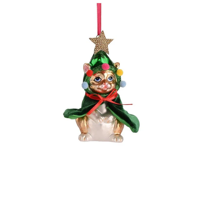 Gift Company Hänger Katze mit Weihnachtskostüm, grün