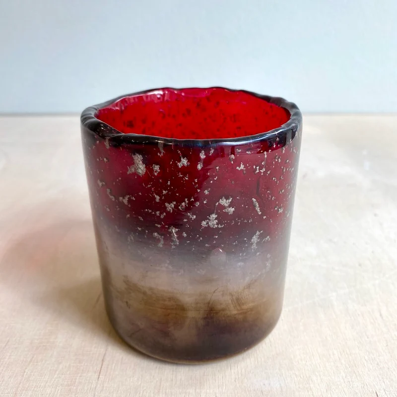 Windlicht MELANGE bubbles, ombre, rot Ø8x9cm