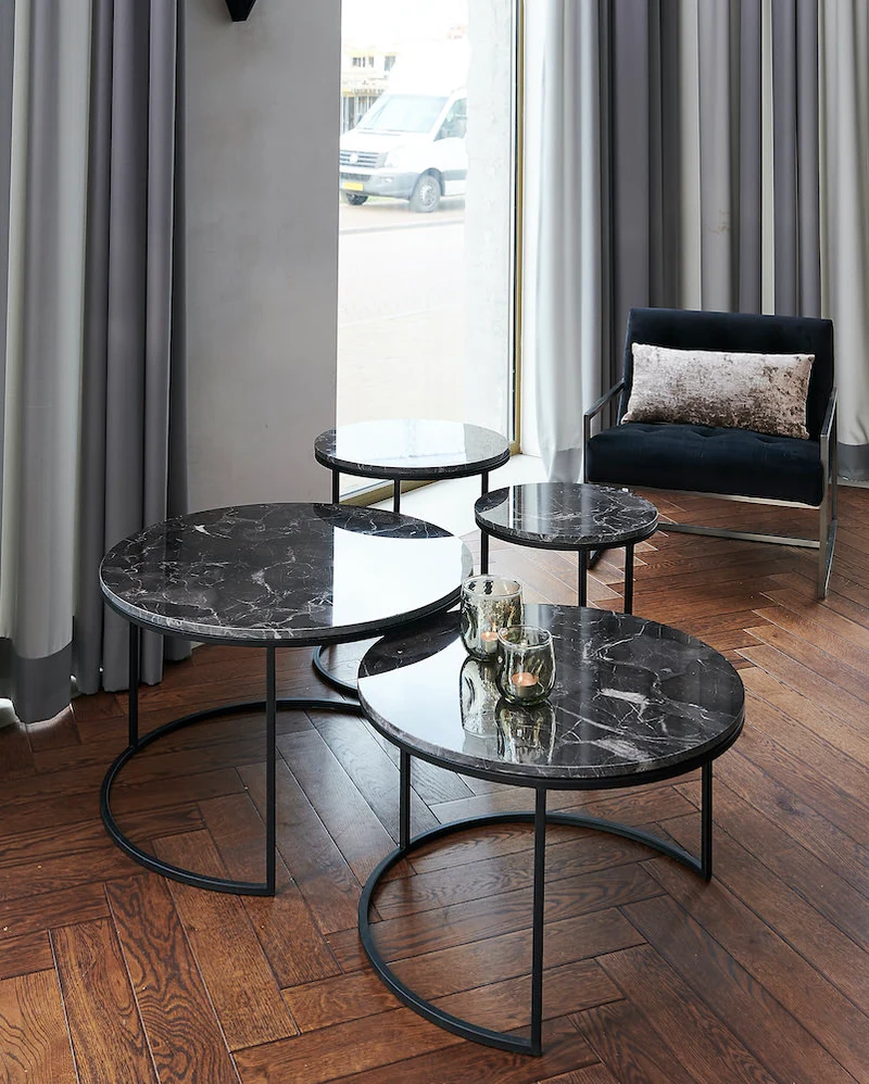 Couchtisch ALFIO Marmor braun-schwarz 2er-Set