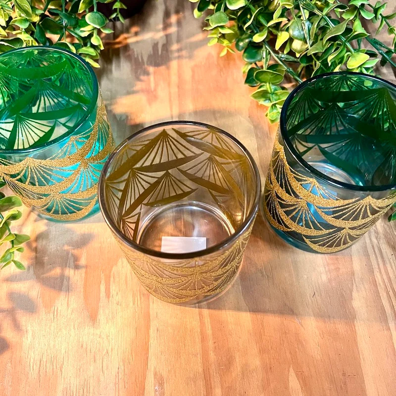 Teelichthalter Set AZIZA - Glas - h.grau-türkis-petrol Ø9x10 cm