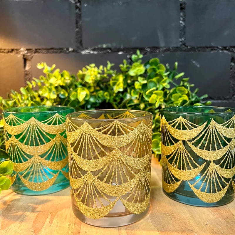 Teelichthalter Set AZIZA - Glas - h.grau-türkis-petrol Ø9x10 cm