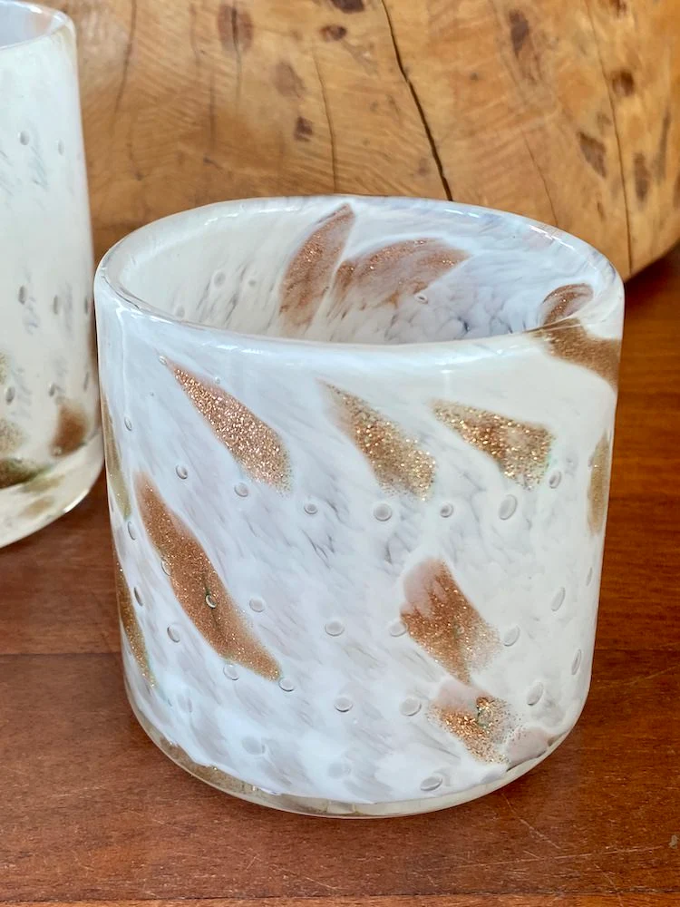 Windlicht LINEN glitzer, weiß Ø8x8cm