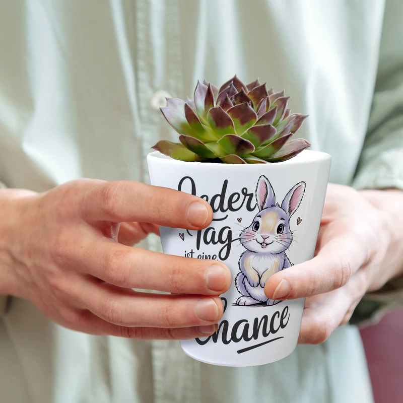 Hase mit Herzen Jeder Tag ist eine neue Chance Spruch Blumentopf