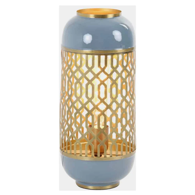 Tischlampe ROHAT blau, goldenes Muster- Ø17x37cm