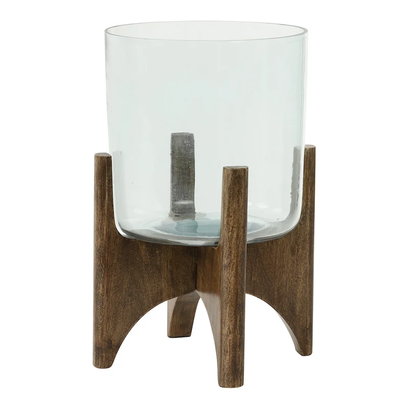 Vase auf Fuss JACE - Glas+Holz Ø22,5x33,5 cm