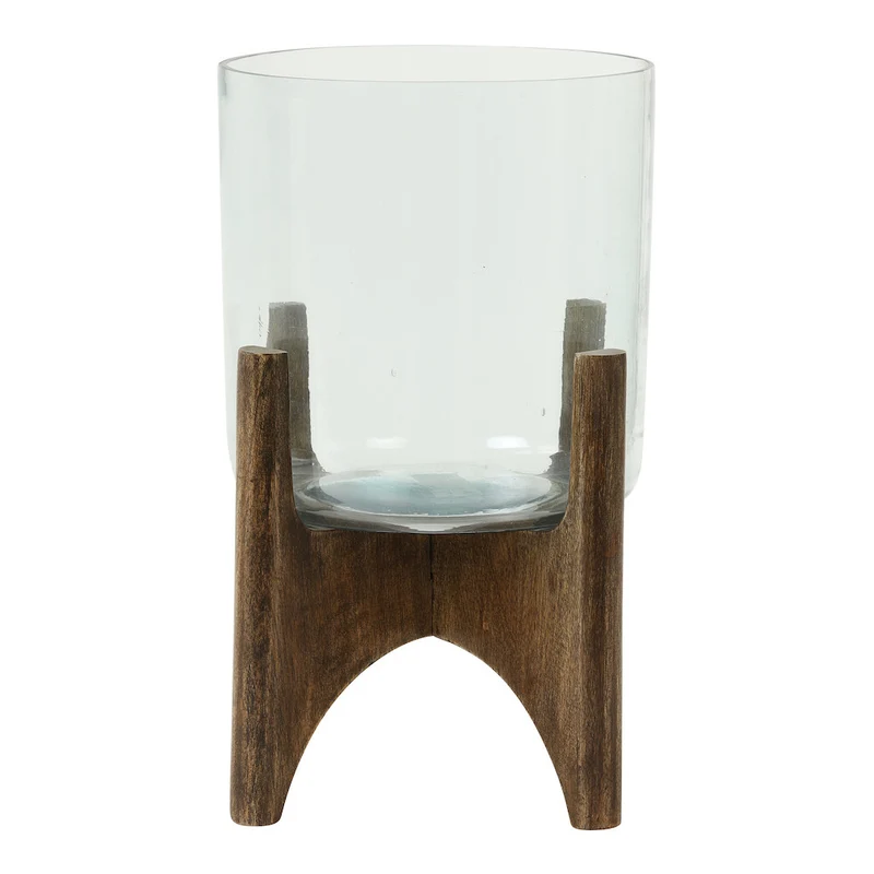 Vase auf Fuss JACE - Glas+Holz Ø22,5x33,5 cm