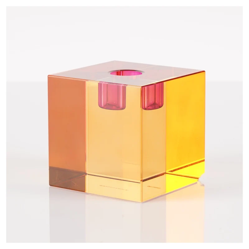 Kristallglas-Kerzenhalter DIOPTRICS orange, rot H8cm