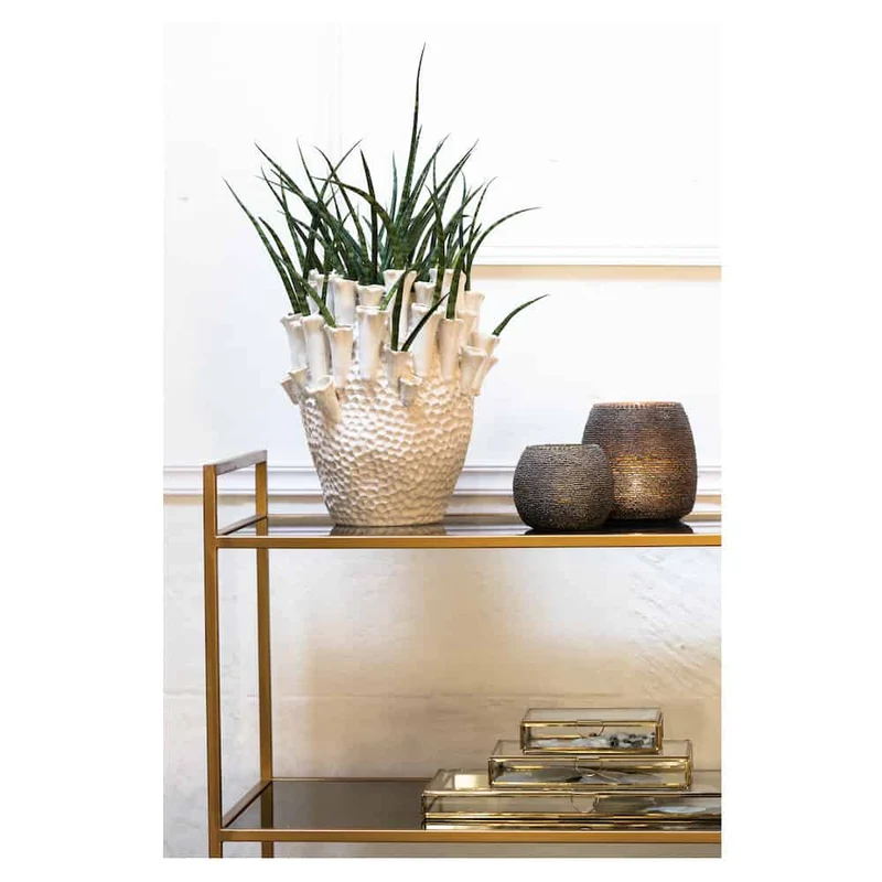 Vase KYRAL perliger Schimmer, creme, weiss- 27,5x27,5cm