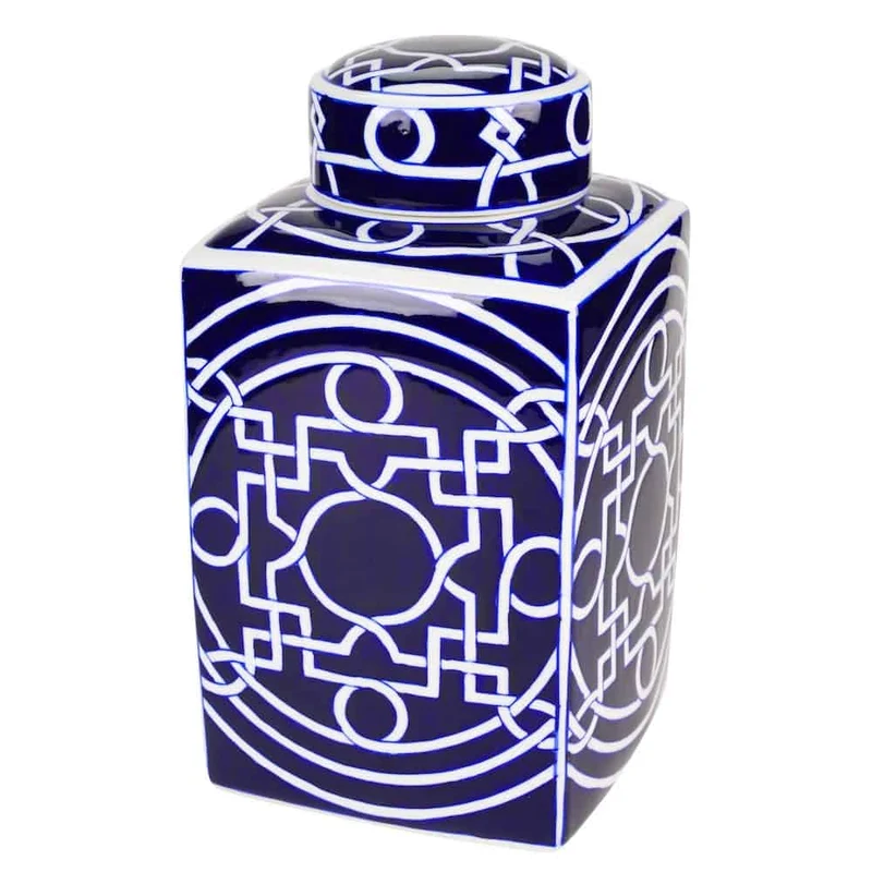 Deckelvase INDIGO blau-weiss Ø21x38,5cm