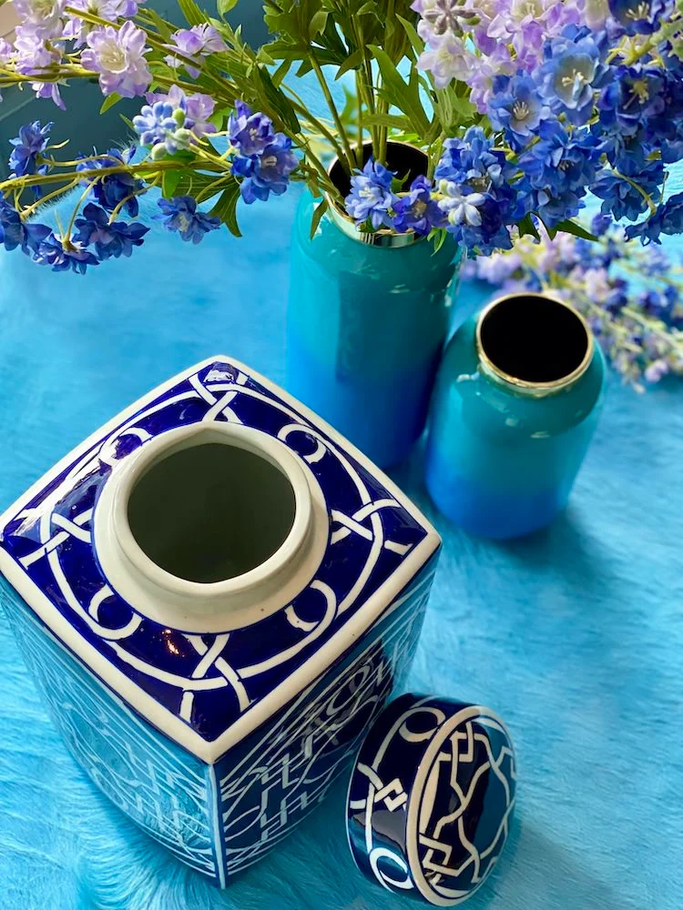 Deckelvase INDIGO blau-weiss Ø21x38,5cm