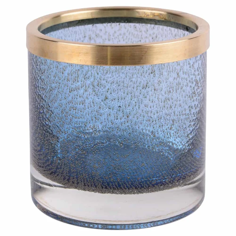 Windlicht FLAGON Bubbles Glas, blau, Ø10cm