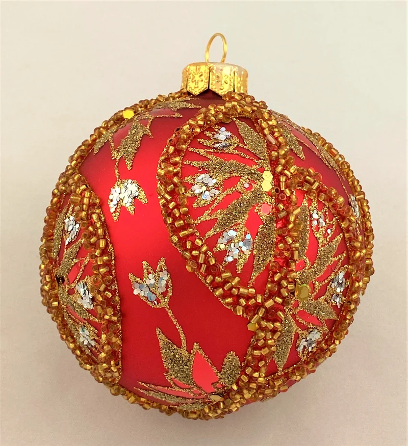 Kugel rot mit üppigem Gold-Dekor