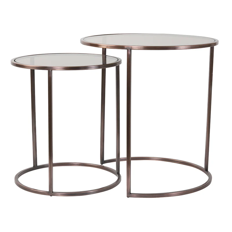 Beistelltisch DUARTE antik Kupfer Glas braun 2er-Set