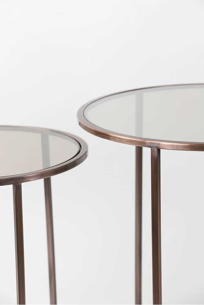 Beistelltisch DUARTE antik Kupfer Glas braun 2er-Set