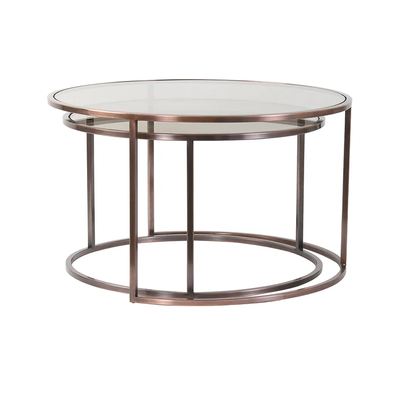Couchtisch DUARTE antik Kupfer Glas braun 2er-Set