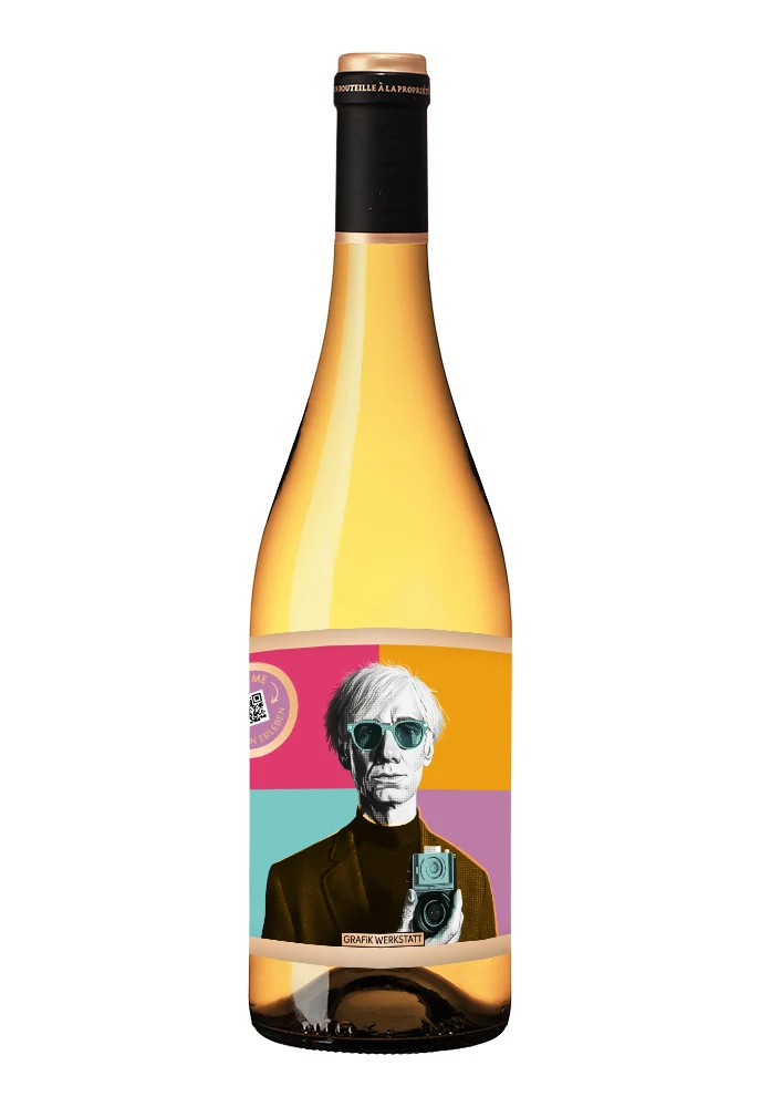 Grafik Werkstatt Weinflasche Weißwein Genuss & Design Andy Warhol
