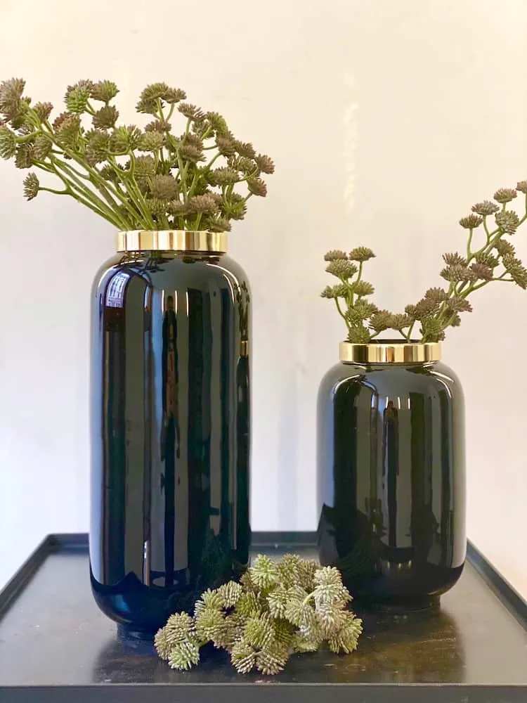 Vase SAIGON schwarz mit Metallring Ø14x20cm